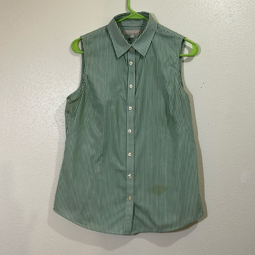 Banana Republic sleeveless white and green striped blouse. Size 12